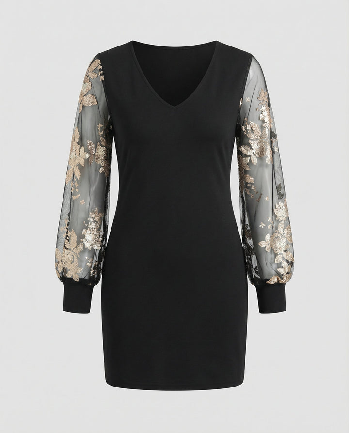 Black Flower Mesh Midi Dress