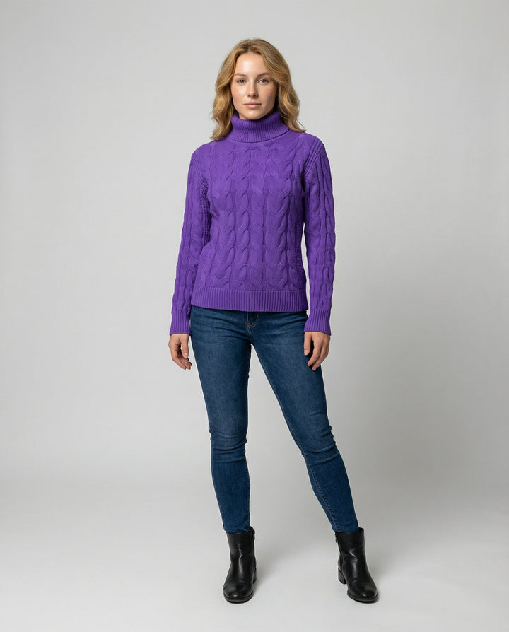 Cable Knit High Neck Sweater Women