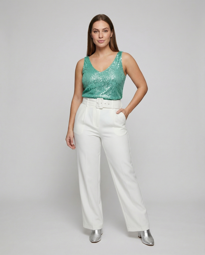 Shiny V-Neck Sequin Top